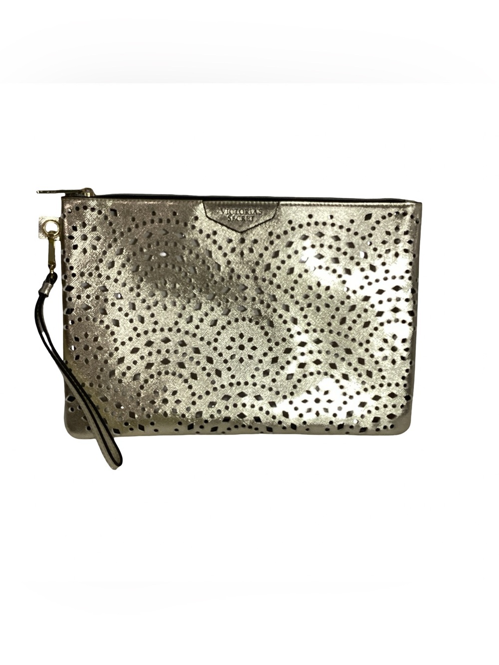 Victoria’s Secret Gold Metallic Laser Cut Out Large Wristlet Clutch